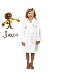 Brown Lion Cartoon Design & Custom Name Embroidery on Kids Hooded Bathrobe